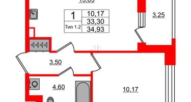 1-к. квартира, 33&nbsp;м²