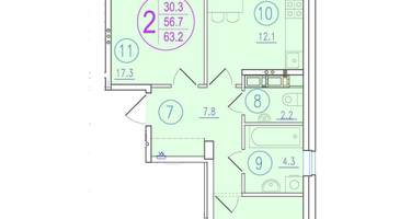 2-к. квартира, 63&nbsp;м²