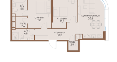 2-к. квартира, 74&nbsp;м²