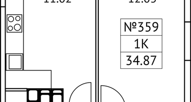 1-к. квартира, 34&nbsp;м²