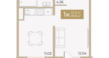1-к. квартира, 32&nbsp;м²