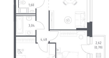 2-к. квартира, 55&nbsp;м²