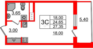 Студия, 24 м²