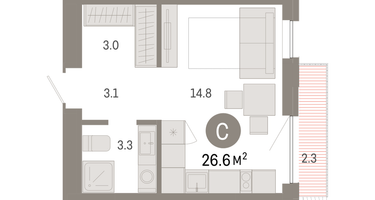Студия, 26&nbsp;м²