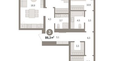 3-к. квартира, 86&nbsp;м²