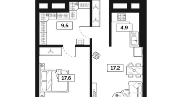 2-к. квартира, 62&nbsp;м²