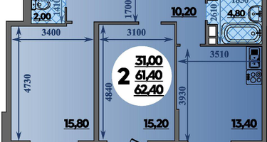 2-к. квартира, 62 м²