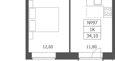 1-к. квартира, 34 м²