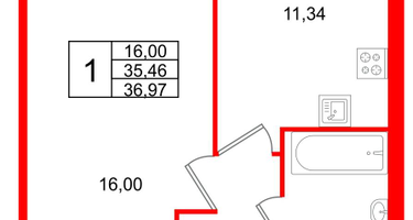 1-к. квартира, 36 м²