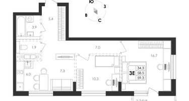 3-к. квартира, 59 м²