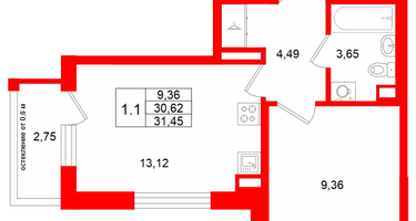 1-к. квартира, 30&nbsp;м²