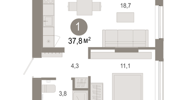 1-к. квартира, 37 м²