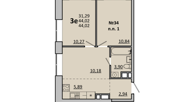 Студия, 44 м²