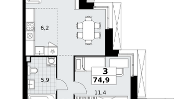 3-к. квартира, 74&nbsp;м²
