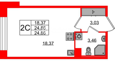 Студия, 24 м²
