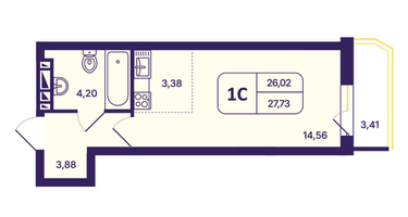 Студия, 27 м²