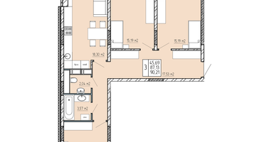 3-к. квартира, 90&nbsp;м²