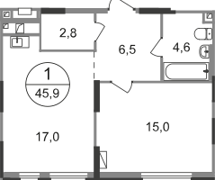 1-к. квартира, 45&nbsp;м²