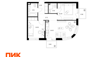 2-к. квартира, 51 м²