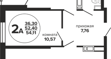 2-к. квартира, 54&nbsp;м²