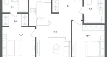 2-к. квартира, 57 м²