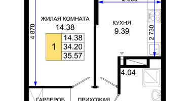 1-к. квартира, 35&nbsp;м²