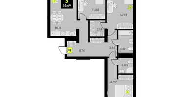 3-к. квартира, 85&nbsp;м²