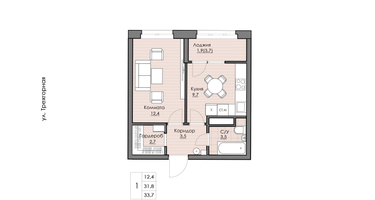 1-к. квартира, 33&nbsp;м²