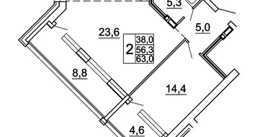 2-к. квартира, 62 м²