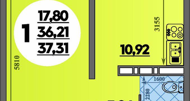 1-к. квартира, 37&nbsp;м²