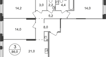 3-к. квартира, 86&nbsp;м²