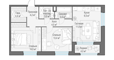 3-к. квартира, 68&nbsp;м²