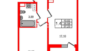 1-к. квартира, 35 м²