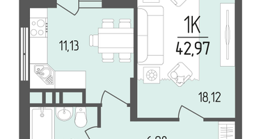 1-к. квартира, 42&nbsp;м²