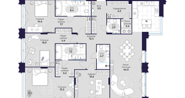 4-к. квартира, 177 м²
