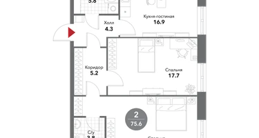 2-к. квартира, 75&nbsp;м²