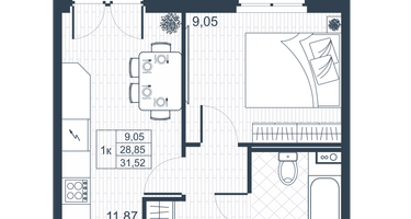 1-к. квартира, 30&nbsp;м²