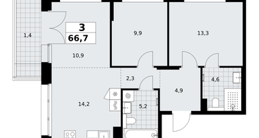 3-к. квартира, 66 м²