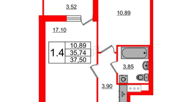 1-к. квартира, 35 м²