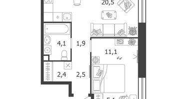 1-к. квартира, 47 м²