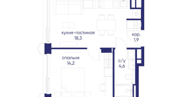1-к. квартира, 39&nbsp;м²