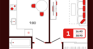 1-к. квартира, 38 м²