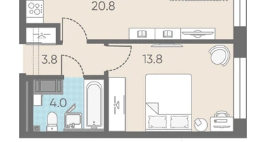 1-к. квартира, 42&nbsp;м²