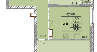 2-к. квартира, 63 м²