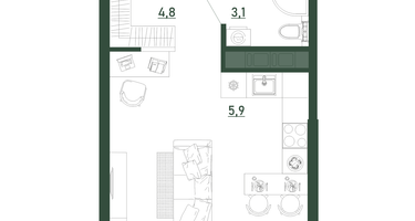 Студия, 28 м²