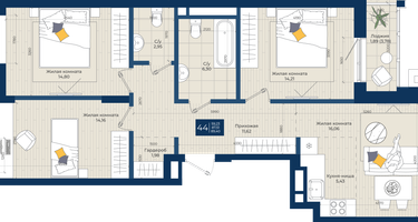 4-к. квартира, 88&nbsp;м²