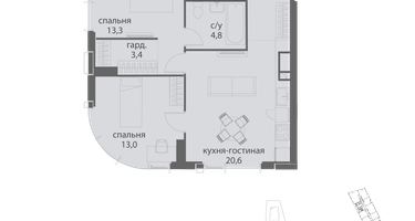1-к. квартира, 64&nbsp;м²