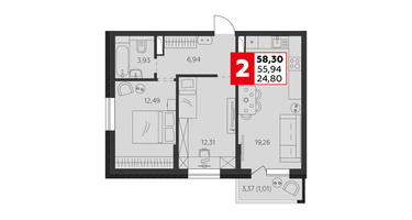 3-к. квартира, 55&nbsp;м²