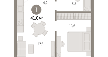 1-к. квартира, 41&nbsp;м²