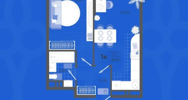 1-к. квартира, 37&nbsp;м²